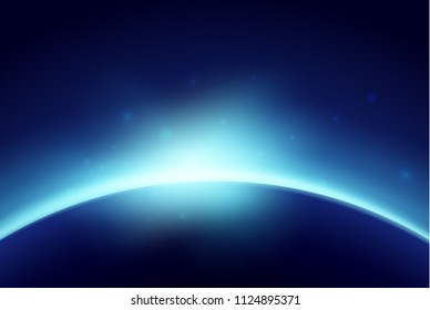 Dawn from space. Rising sun . Vector background , Space sunrise, good morning world!