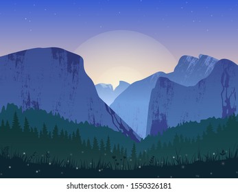 Dawn of the sun in the mountains