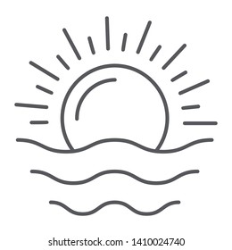Dawn thin line icon, weather and sun, sunrise sign, vector graphics, a linear pattern on a white background, eps 10.