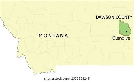 Dawson County and city of Glendive location on Montana state map