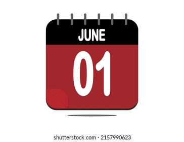 Day 1. June 1. Calendar design template in red and black.