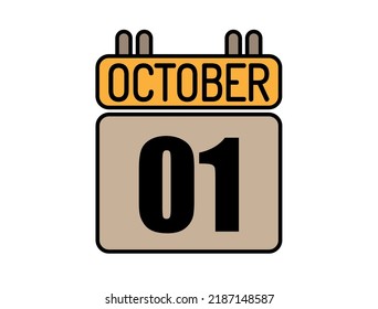 Day 1 October calendar icon. Calendar vector for October days isolated on white background.