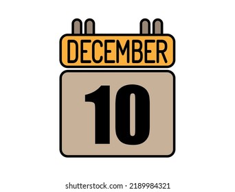 Day 10 December calendar icon. Calendar vector for December days isolated on white background.