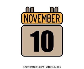Day 10 November calendar icon. Calendar vector for November days isolated on white background.