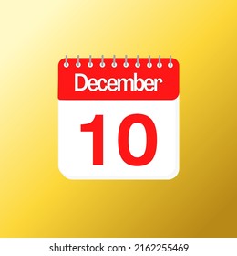 Day 10 of November month with red calendar design and yellow background with 3d shadow
