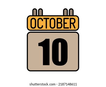 Day 10 October calendar icon. Calendar vector for October days isolated on white background.