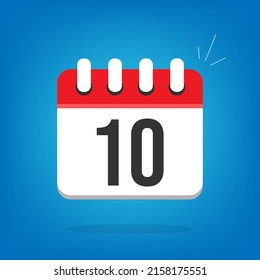 Day 10, day ten. Vector calendar, cartoon look. Calendar icon with the day in question