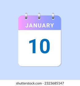 Day of 10th January Daily calendar of january month on white paper note. vector
