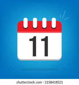 Día 11, día once. Calendario vectorial, imagen de dibujos animados. Icono de calendario con el día en cuestión