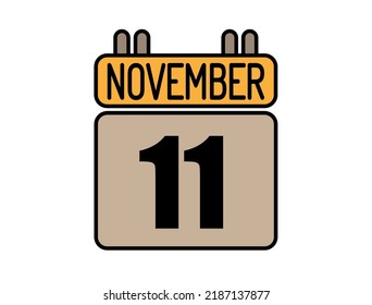Day 11 November calendar icon. Calendar vector for November days isolated on white background.