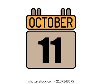 Day 11 October calendar icon. Calendar vector for October days isolated on white background.