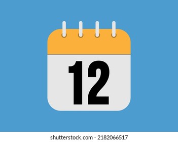 Day 12 calendar icon. Orange Calendar Page on Blue Background. Simple vector illustration.