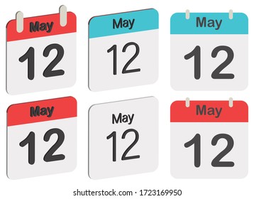 Day 12 May. Calendar icon. Vector illustration. Month and date. Monday, Tuesday, Wednesday, Thursday, Friday, Saturday, Sunday.