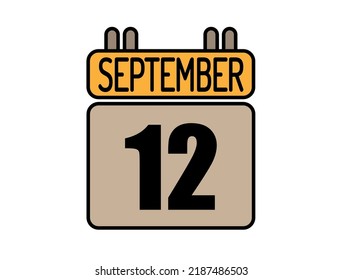 Day 12 September calendar icon. Calendar vector for September days isolated on white background.