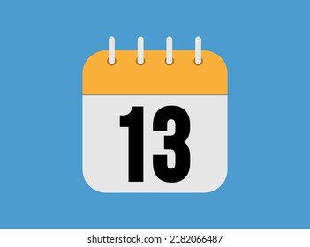 Day 13 calendar icon. Orange Calendar Page on Blue Background. Simple vector illustration.