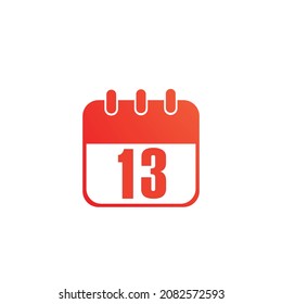 Day 13 Calendar Vector Icon Illustration.