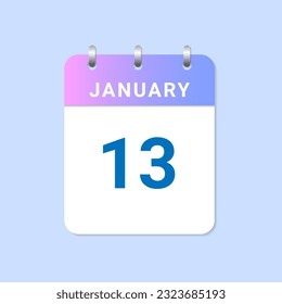 Day of 13th January Daily calendar of january month on white paper note. vector
