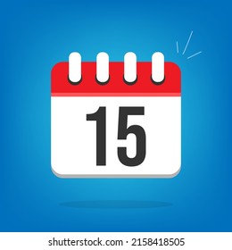 Day 15, day fifteen. Calendar in vector, cartoon look. Calendar icon with day in evidence