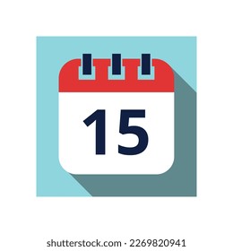 Day 15. Flat daily calendar icon in vector. Scheduled date, day of the month. Holiday. Season.