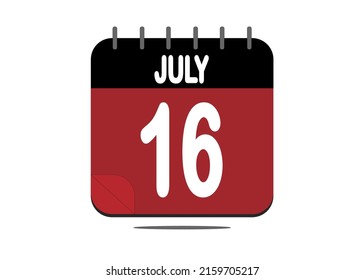 Day 16. July 16. Calendar design template in red and black.