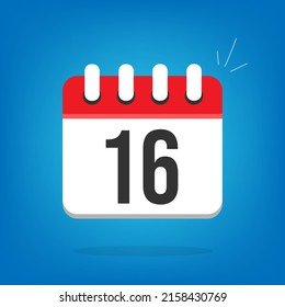 Day 16, day sixteen. Vector calendar, cartoon appearance. Calendar icon with day highlighted