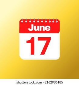 Day 17 of June month with red calendar design and yellow background with 3d shadow