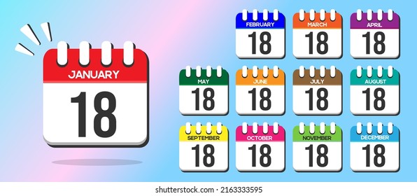 Día 18. Calendarios con el 1 de cada mes, en vectores y colores diferentes