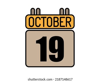 Day 19 October calendar icon. Calendar vector for October days isolated on white background.