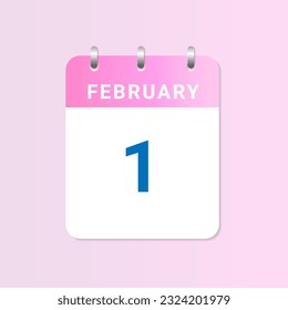 Day of 1st February. Daily calendar of january month on white paper note. Vector