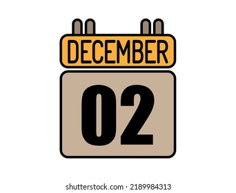 Day 2 December calendar icon. Calendar vector for December days isolated on white background.
