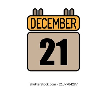 Day 21 December calendar icon. Calendar vector for December days isolated on white background.