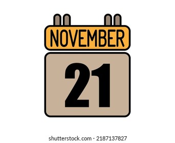 Day 21 November calendar icon. Calendar vector for November days isolated on white background.