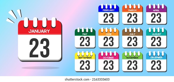 Day 23. Calendars with the 1st of each month, in vector and different colors