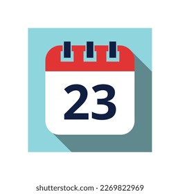 Day 23. Flat daily calendar icon in vector. Scheduled date, day of the month. Holiday. Season.
