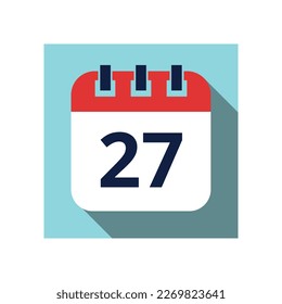 Day 27. Flat daily calendar icon in vector. Scheduled date, day of the month. Holiday. Season.
