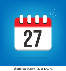 Día 27, veintisiete. Calendario vectorial, aparición en caricatura. Icono de calendario resaltado con el día
