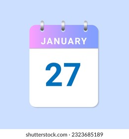 Day of 27th January. Daily calendar of january month on white paper note