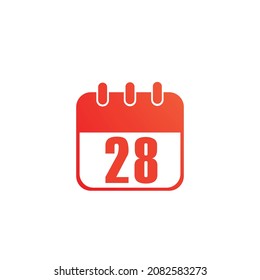 Day 28 Calendar Vector Icon Illustration.