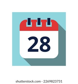 Day 28. Flat daily calendar icon in vector. Scheduled date, day of the month. Holiday. Season.