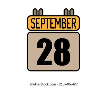 Day 28 September calendar icon. Calendar vector for September days isolated on white background.