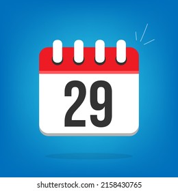Day 29, twenty-nine. Vector calendar, cartoon appearance. Calendar icon with day highlighted