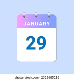 Day of  29th January. Daily calendar of january month on white paper note