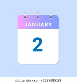 Day of 2nd January Daily calendar of january month on white paper note. vector
