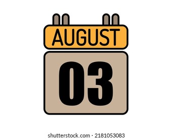 Icono del calendario del día 3 de agosto. Vector de calendario para los días de agosto aislado en fondo blanco.