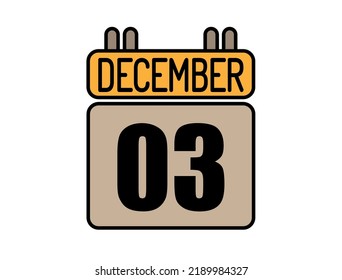 Day 3 December calendar icon. Calendar vector for December days isolated on white background.