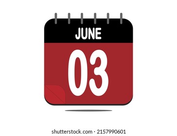 Day 3. June 3. Calendar design template in red and black.