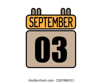 Day 3 September calendar icon. Calendar vector for September days isolated on white background.
