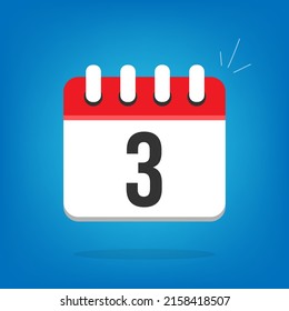 Tag 3, Tag drei. Vektorkalender, Cartoon-Look. Kalendersymbol mit dem betreffenden Tag
