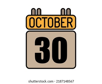 Day 30 October calendar icon. Calendar vector for October days isolated on white background.