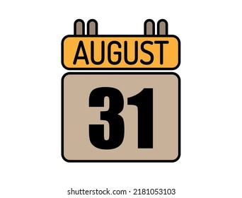 Day 31 August calendar icon. Calendar vector for August days isolated on white background.